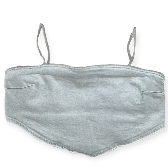 ZARA Women's Light-wash Denim Bandana Cut Zipper Back Crop Top Blouse Sz Large - Picture 2 of 9